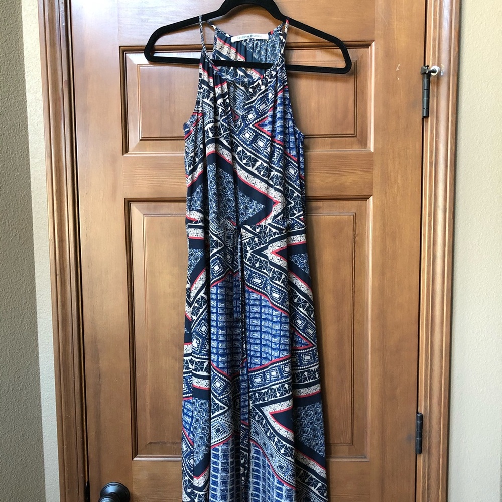 Navy Blue Print Maxi Dress